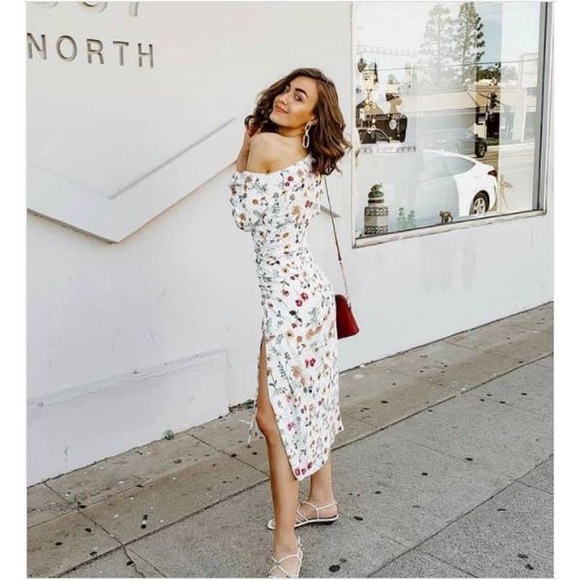 AFRM Dresses & Skirts - AFRM Emme White Floral One Shoulder Midi Dress NWT